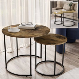 Urbn-Living Urbnliving Industrial Round Nesting Side Tables Modern Coffee & End Tables With Steel Frame For Living Room Set Of 2 - thumbnail 2