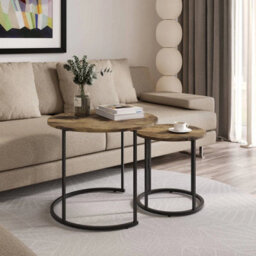 Urbn-Living Urbnliving Industrial Round Nesting Side Tables Modern Coffee & End Tables With Steel Frame For Living Room Set Of 2 - thumbnail 3