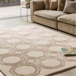 Beige Wool Handmade Luxurious Modern Geometric Rug Easy To Clean Living Room And Bedroom-120Cm X 170Cm - thumbnail 1