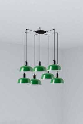 Luminosa Lighting Luminosa Tatawin Medium Cluster Pendant Ceiling Light Satin Black, Gloss Green 7X E27