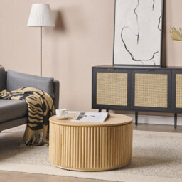 Wyld And Coco Bohonest 3-Door Sideboard Black With Rattan Front And Rubberwood Legs, W150 X D40 X H71 Cm - thumbnail 2