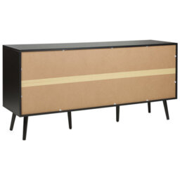 Wyld And Coco Bohonest 3-Door Sideboard Black With Rattan Front And Rubberwood Legs, W150 X D40 X H71 Cm - thumbnail 6