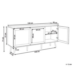 Wyld And Coco Bohonest 3-Door Sideboard Black With Rattan Front And Rubberwood Legs, W150 X D40 X H71 Cm - thumbnail 4