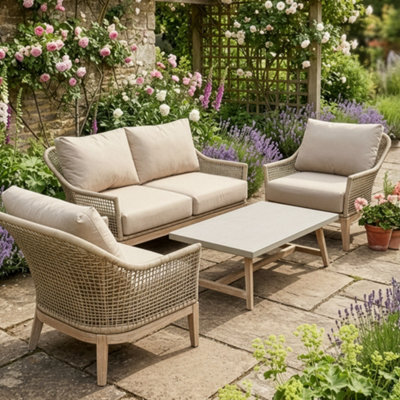 Dibor 4-Piece Outdoor Garden Sofa Set Woven Patio Furniture With Cushioned Sofa, 2 Armchairs And Coffee Table - image 1