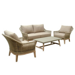 Dibor 4-Piece Outdoor Garden Sofa Set Woven Patio Furniture With Cushioned Sofa, 2 Armchairs And Coffee Table - thumbnail 2