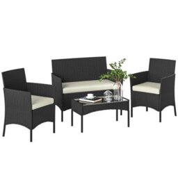 Outsunny 4 Piece Rattan Garden Furniture Sofa Set With Cushions, Cream White - thumbnail 2