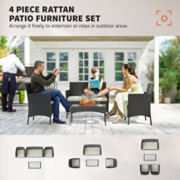 Outsunny 4 Piece Rattan Garden Furniture Sofa Set With Cushions, Cream White - thumbnail 4