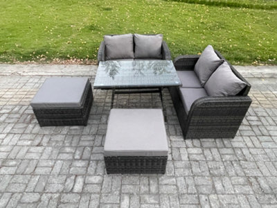 Fimous Outdoor Garden Furniture Sets 5 Pieces Wicker Rattan Furniture Sofa Sets With Rectangular Dining Table Love Sofa - image 1