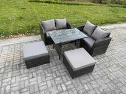 Fimous Outdoor Garden Furniture Sets 5 Pieces Wicker Rattan Furniture Sofa Sets With Rectangular Dining Table Love Sofa - thumbnail 2