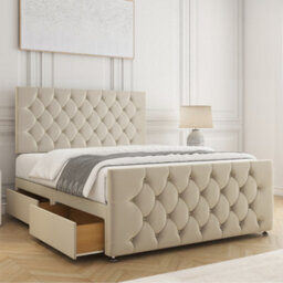 Bsspoke Maya Divan Bed Cream Plush Velvet 24Inch Headboard & 20Inch Footboard 2 Drawers Footend & No Mattress In All Sizes - thumbnail 2