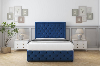 "Sloomy Vienna Navy Plush Divan Bed Set No Drawers With 54"" Floor Standing & 12"" Footboard 3' Single" - image 1