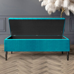 90Cm Paris Striped Ottoman Storage Bench- Plush Velvet Shoe Bench - Emerald Green Upholstery Footstool With Storage - thumbnail 2