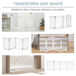 Pawhut Freestanding Pet Gate W/ 2 Support Feet For Doorways Stairs White - thumbnail 4