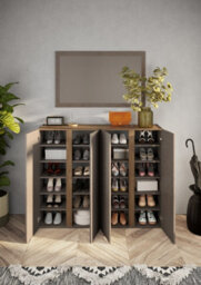 FurniComp LTD Furnicomp Chelsea 4 Door Bronze And Mercure Oak Large 50 Pair Shoe Cabinet - thumbnail 2