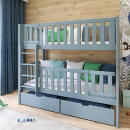 Arte Ksawery Grey Wooden Bunk Bed 80 X 180Cm - Foam Bonnell Mattresses Included - thumbnail 1