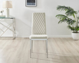 Furniturebox Uk 4 Seater Dining Set - Imperia White High Gloss Dining Table And Chairs - 4 Cream Velvet Milan Chrome Leg Chairs - thumbnail 6