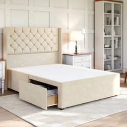 Divan Base Direct Plush Cream Platform Top Divan Bed Base 6Ft Super King With 2 End Drawers + Chesterfield Floor Standing Headboard - thumbnail 2
