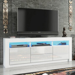 Shine Tv Unit 160Cm White With High Gloss Doors And Led Lighting - Creative Furniture - thumbnail 4