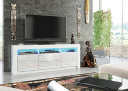 Shine Tv Unit 160Cm White With High Gloss Doors And Led Lighting - Creative Furniture - thumbnail 5