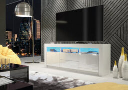 Shine Tv Unit 160Cm White With High Gloss Doors And Led Lighting - Creative Furniture - thumbnail 2