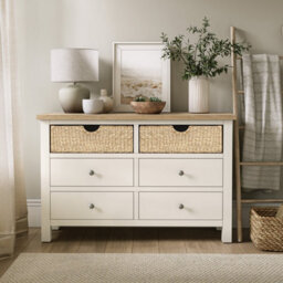 Farro Basket Coconut White 6 Drawer Chest - Fully Assembled - By Roseland Furniture - thumbnail 2