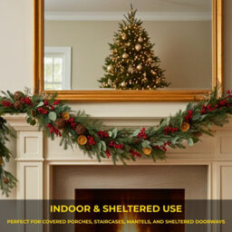 Shatchi 6Ft/1.8M Orange & Berry Christmas Garland - Autumn Mantel & Staircase Decoration - thumbnail 7