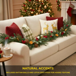 Shatchi 6Ft/1.8M Orange & Berry Christmas Garland - Autumn Mantel & Staircase Decoration - thumbnail 5