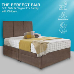 Dining Tables Chelsea Headboard Divan Set, 2 Drawer On Same Side With Sprung 1500 Comfort Mattress - Boucle Taupe - King - thumbnail 2