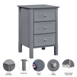 Yaheetech Dark Grey 3-Drawer Bedside Table Modern Style - thumbnail 5