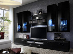 "Arte Lyra Entertainment Unit For Tvs Up To 60"" - Sleek All-Black Design - W3000mm X H1900mm X D450mm"