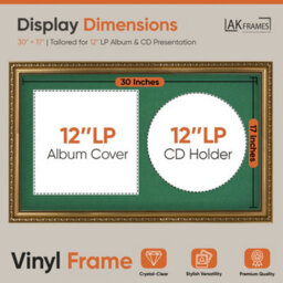 "30X17"" Gold Ornate Vinyl Record Frame With Emerald Mount For 12 Inch Lp Album Cover & Disc - Ak Frames" - thumbnail 2