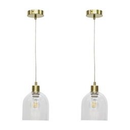 First Choice Lighting Set Of 2 Belten - Clear Glass Cloche With Satin Brass Pendant Fittings - thumbnail 1