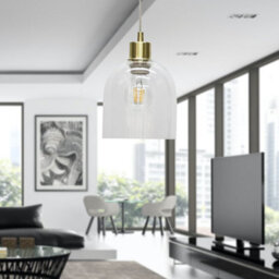 First Choice Lighting Set Of 2 Belten - Clear Glass Cloche With Satin Brass Pendant Fittings - thumbnail 5