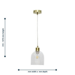First Choice Lighting Set Of 2 Belten - Clear Glass Cloche With Satin Brass Pendant Fittings - thumbnail 6