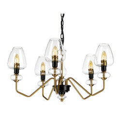Elegant 5 Bulb Chandelier With Aged Brass Finish And Charcoal Black Paint For Modern Interiors - thumbnail 2