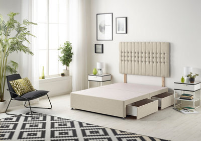 Somnior Beds Somnior Galaxy Tweed Natural Divan Bed Base With 4 Drawers And Headboard - Small Double - image 1