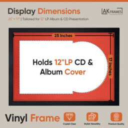 "AK Frames 25X17"" Black Modern Vinyl Record Frame With Poppy Red Mount For 12 Inch Lp Cover & Disc - Overlapped Design" - thumbnail 2