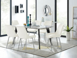 Furniturebox Andria Black Leg Marble Effect Dining Table And 6 Cream Pesaro Silver Leg Chairs - thumbnail 1
