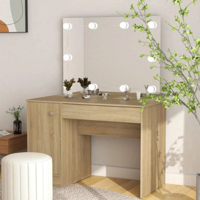 Berkfield Makeup Table With Led Lights 110X55X145 Cm Mdf Oak - image 1