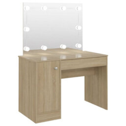 Berkfield Makeup Table With Led Lights 110X55X145 Cm Mdf Oak - thumbnail 2