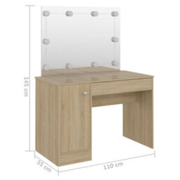 Berkfield Makeup Table With Led Lights 110X55X145 Cm Mdf Oak - thumbnail 6