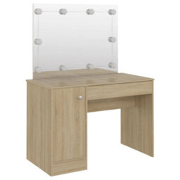 Berkfield Makeup Table With Led Lights 110X55X145 Cm Mdf Oak - thumbnail 5