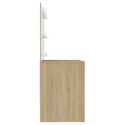 Berkfield Makeup Table With Led Lights 110X55X145 Cm Mdf Oak - thumbnail 4