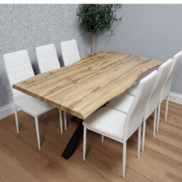 Kosy Koala Modern Dining Table With 6 White Faux Leather Padded Chairs Kitchen Furniture