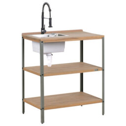 Beliani Outdoor Kitchen Island With Sink Ivrea Certified Acacia Wood Brown/ Black - thumbnail 1