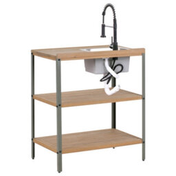 Beliani Outdoor Kitchen Island With Sink Ivrea Certified Acacia Wood Brown/ Black - thumbnail 6