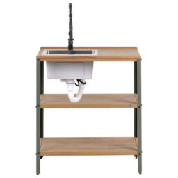Beliani Outdoor Kitchen Island With Sink Ivrea Certified Acacia Wood Brown/ Black - thumbnail 5
