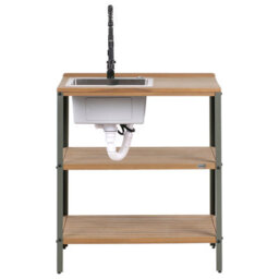 Beliani Outdoor Kitchen Island With Sink Ivrea Certified Acacia Wood Brown/ Black - thumbnail 4