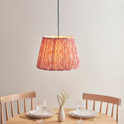 Luminosa Lighting Luminosa Eltham Brushed Aged Brass Plate, Blue Flex Pendant Light With Coral Pink Fabric Ikat Shade 40Cm B22 - thumbnail 2