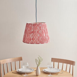 Luminosa Lighting Luminosa Eltham Brushed Aged Brass Plate, Blue Flex Pendant Light With Coral Pink Fabric Ikat Shade 40Cm B22 - thumbnail 3